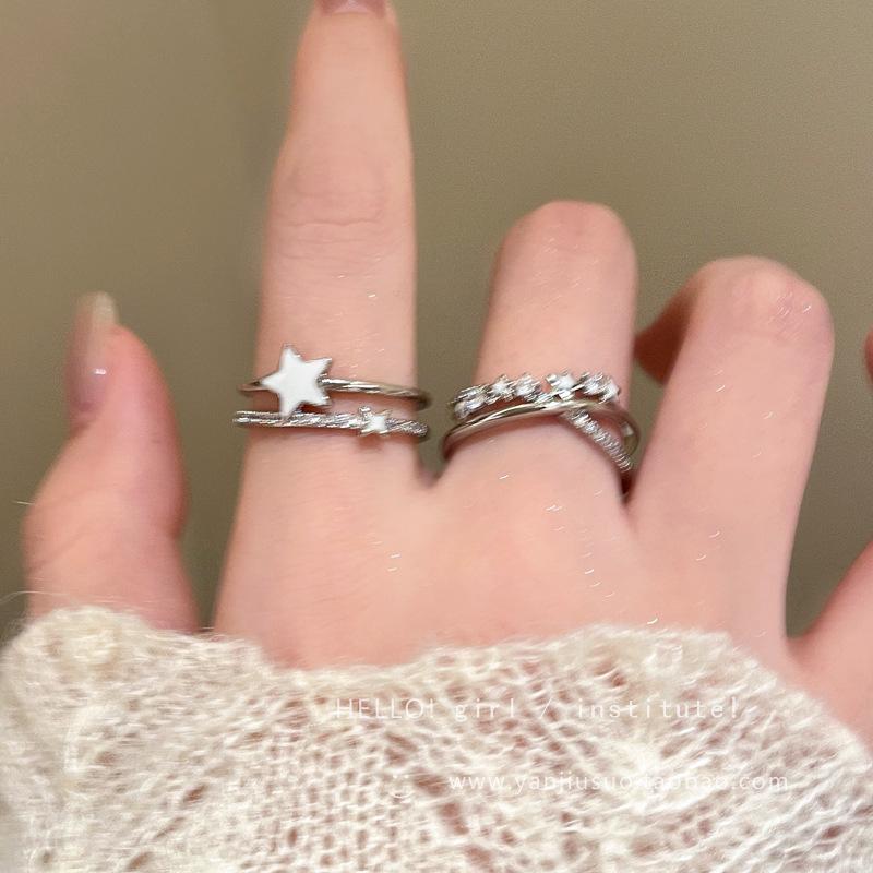 Zircon Drip Oil Star Opening Ring Exquisite and Simple Temperament Index Finger Ring Versatile Niche High-end Jewelry