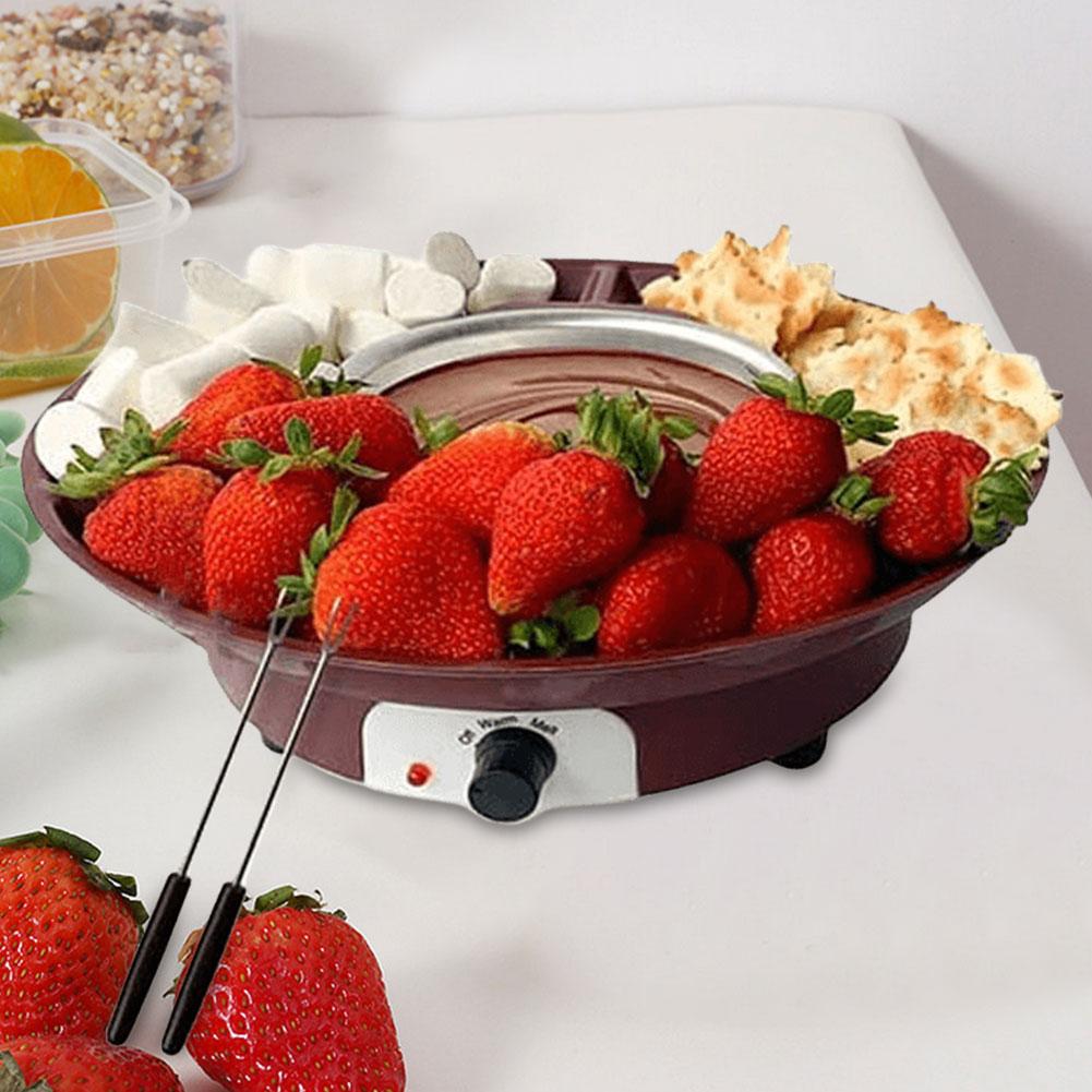 Electric Fondue Pot Set with 3 Section Food Tray and 2 Dipping Forks Chocolate Fountain Machine Cheese Fondue Maker for Parties