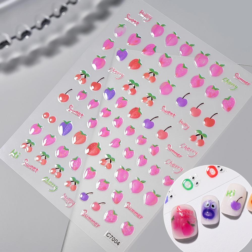 1 SZT. 5D Kawaii Wytłaczane Wykwintne Naklejki na Paznokcie z Uśmiechniętą Twarzą Japońskie Żelowe Makaroniki Nail Art Samoprzylepne DIY Ozdoby do Paznokci