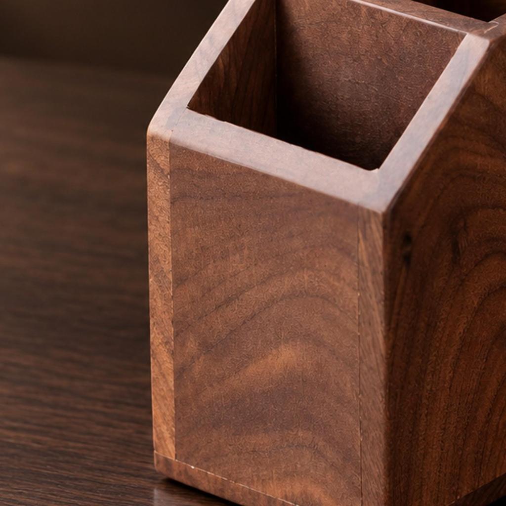 Wooden Chopstick Holder with Two Compartments Angled Edges Walnut Cooking Tool