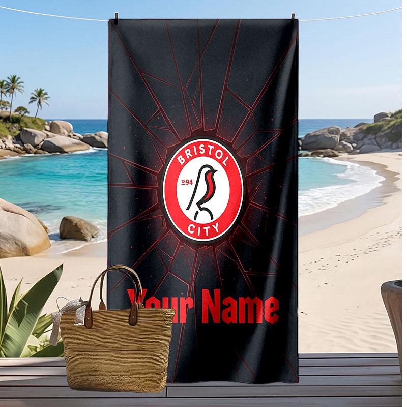 Asciugamano da Spiaggia Personalizzato Stampato Bristol City Logo Calcio Supporto Nome Personalizzato Testo Asciugamano Assorbente Per Sport Viaggio Regalo Speciale