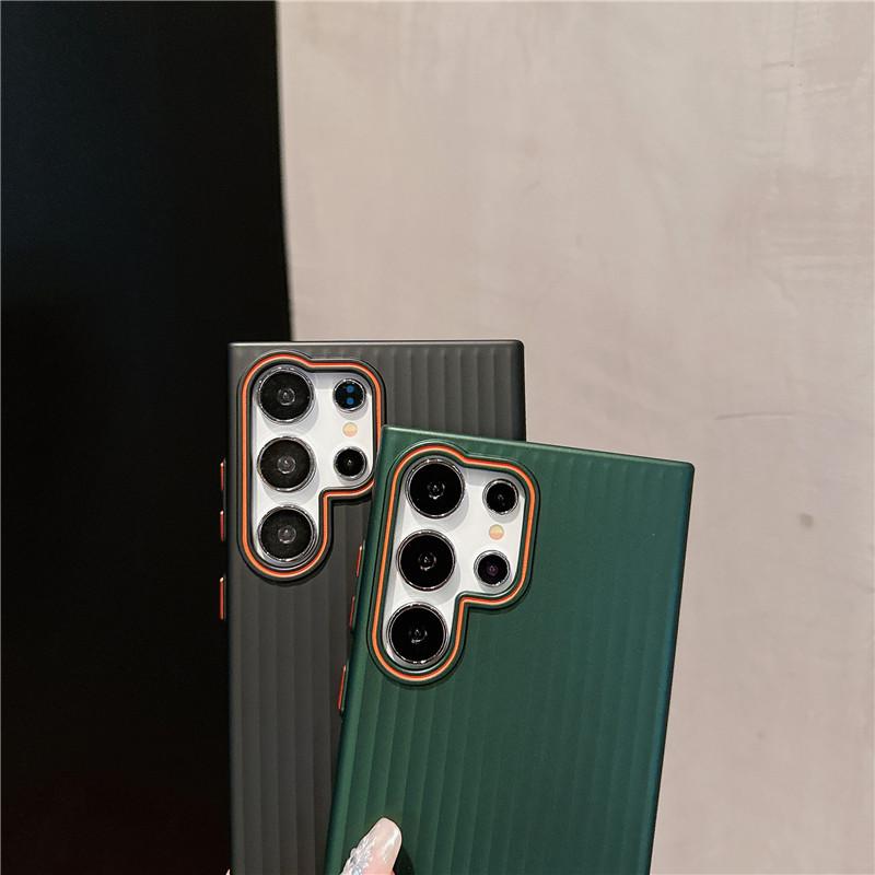 For Samsung Galaxy S24 S23 S22 Plus Ultra Corrugated Grain Plating Metallic Paint Anti Fingerprint PC Shockproof Anti-Slip Back Cover Case Shell