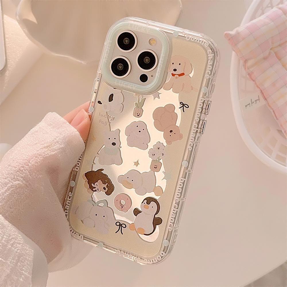 Cute Pet Mirror Suitable for 14ProMax Apple 15 Mobile Phone Case IPhone 16 Fun Cartoon 12 Anti Fall