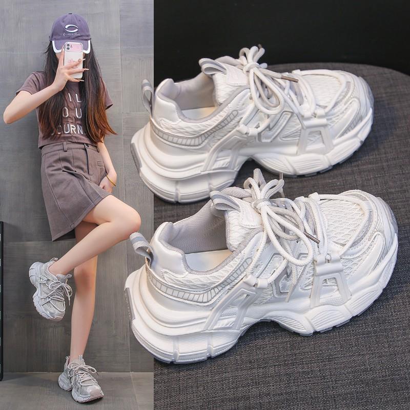 2025 summer new paris dad shoes women's thick sole heightening small mesh breathable sports casual white shoes