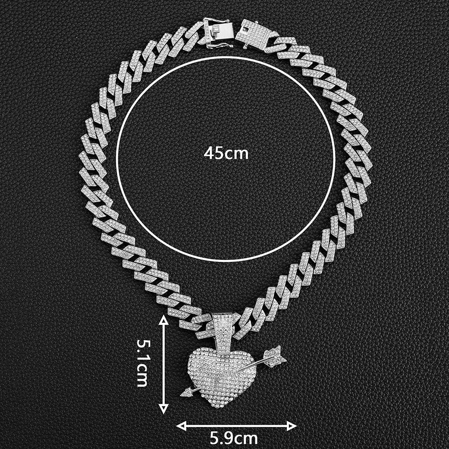 European and American New Personalized Arrow Piercing Pendant Heart-shaped Full Diamond Fashionable Street Hip-hop Diamond Cuban Necklace