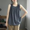 Women's Pleated Lace Up Simple Casual Cotton Tank Tops Y2K Summer Solid Chic Sleeveless Vest Kawaii Loose