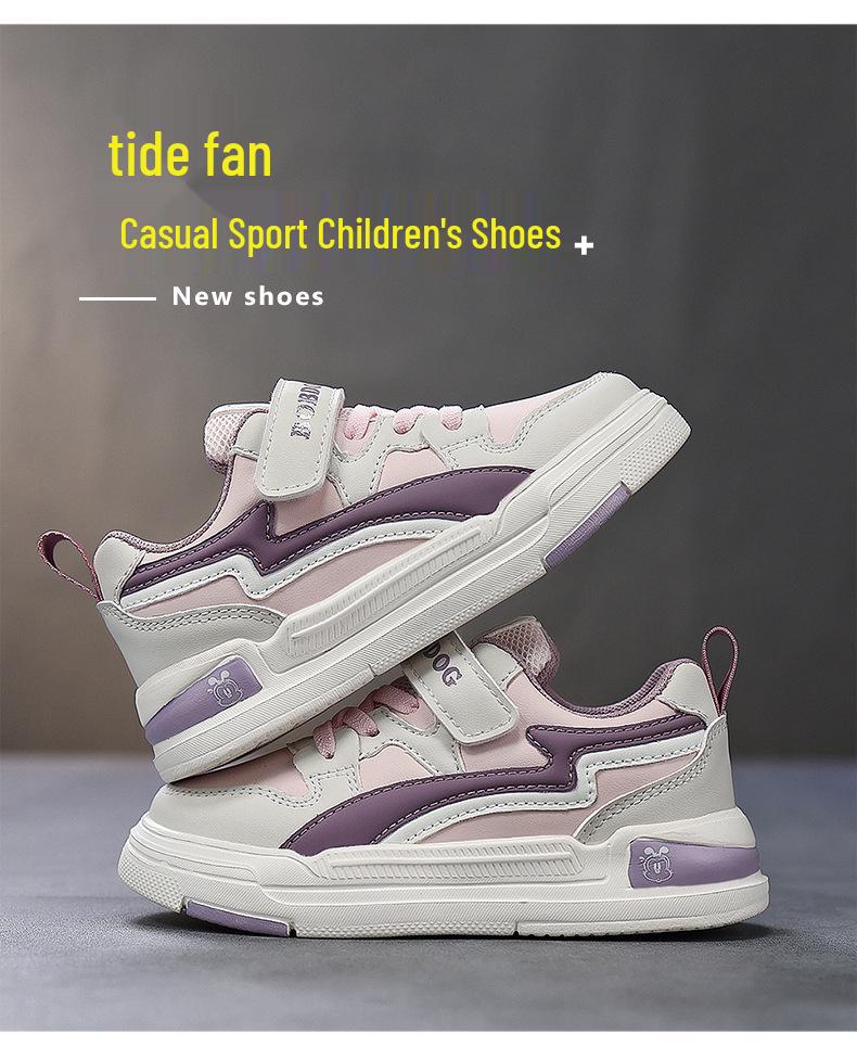 Babu Dou Kids' Waterproof Leather Sports Shoes - Shock Absorbing, Breathable, Non-Slip Velcro Sneakers for Middle & Big Kids