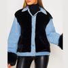 Moda Donna Casual Peluche Patchwork Cardigan Outerwear Giacca di Jeans Cappotto