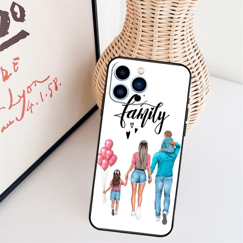 Baby Mom Daughter Girl Son Dad Case For iPhone 11 12 13 14 16 15 Pro Max Mini X XS Max XR Plus Cover Coque