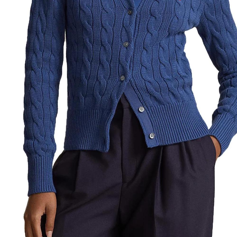 Polo Ralph Lauren Solid Color Cable Knit Short Sleeve Crew Neck Sweater Women Sweater Blue 211891643-009