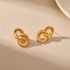 French Vintage Retro Double Ring Hollow 18k Gold Plated Copper Stud Earrings For Women