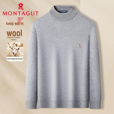 MONTAGUT Men's Autumn/Winter Lambswool Blend Mock Neck Pullover
