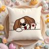Cushion Cover Cute Dog Waving Paw Plush Fabric Soft Double-Sided Printed Sofa Warm Winter Home Gift Pillow Case