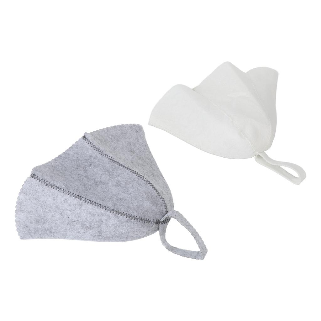 2pcs Sauna Felt Hats Water Absorption Head Protection Shower Bathing Hat for Women Men Grey White