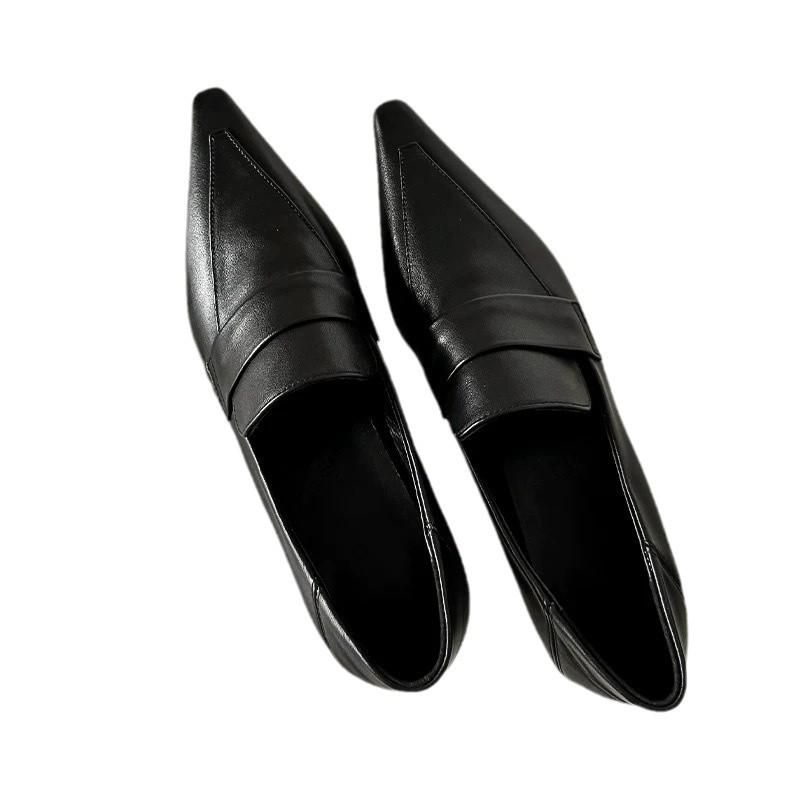 Sheepskin Version~ French Niche Polished Small Square Head Shallow Mouth Inner Height Increase Single Shoes Women's 2025 Autumn Temperament Commuter 