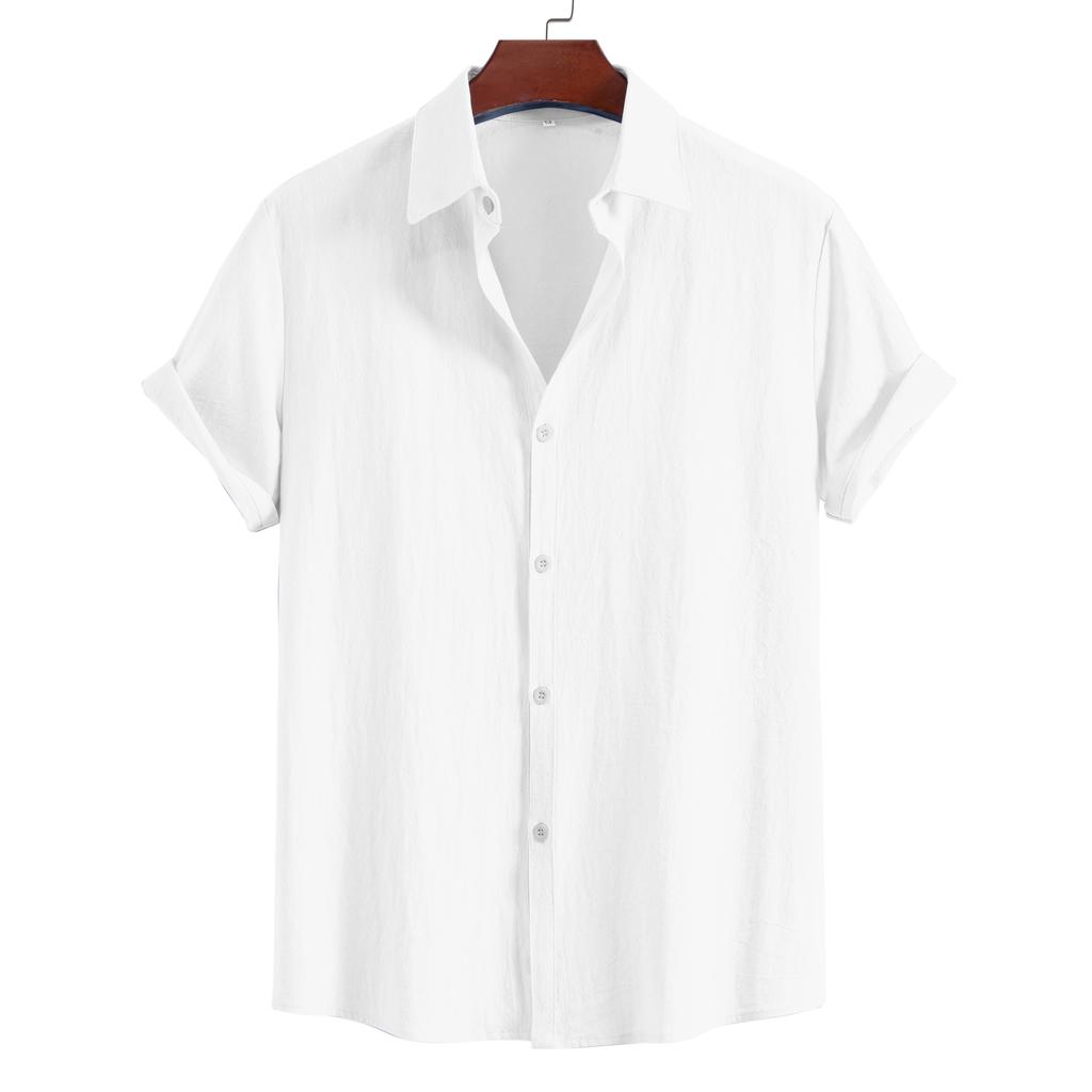 Breathable Linen Cotton Blend Short Sleeve Shirts For Men, Plain Solid Color Lightweight Button Up Shirts For Spring Summer Daily