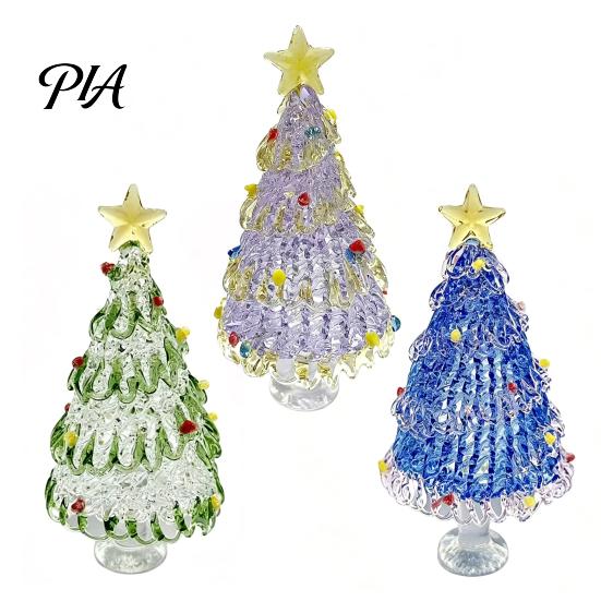 Christmas Atmosphere Decor Hand Blown Glass Tree Figurine with Golen Star, Desktop Ornament Gift Mini Xmas Ornament, Handmade Holiday Decoration