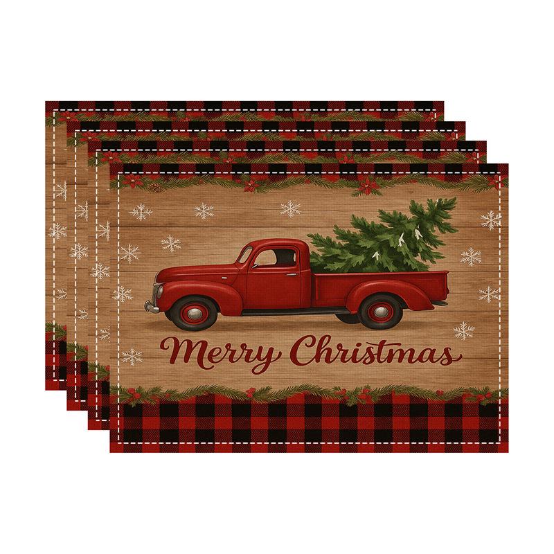 New Christmas Faux Linen Heat-Resistant Table Placemats - Rectangular Festive Dining Decor.