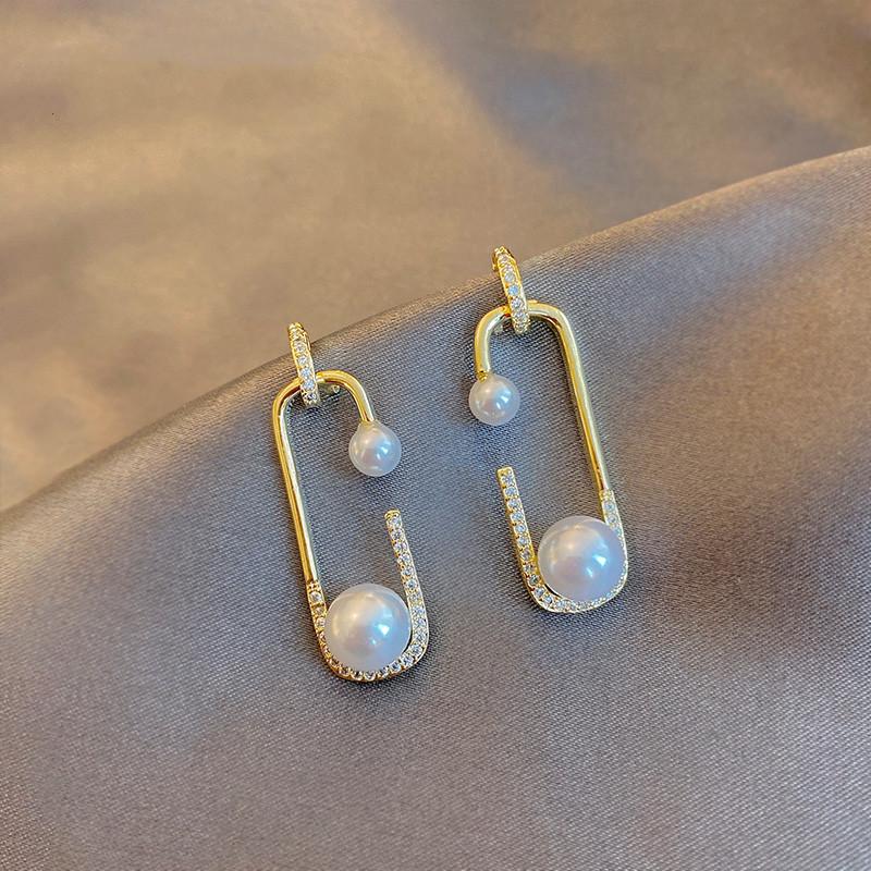 14K Real Gold Plating Korean   Design Fashion Jewelry AAA Zircon Brooch Pearl Earrings Elegant Women Banquet Party Earrings