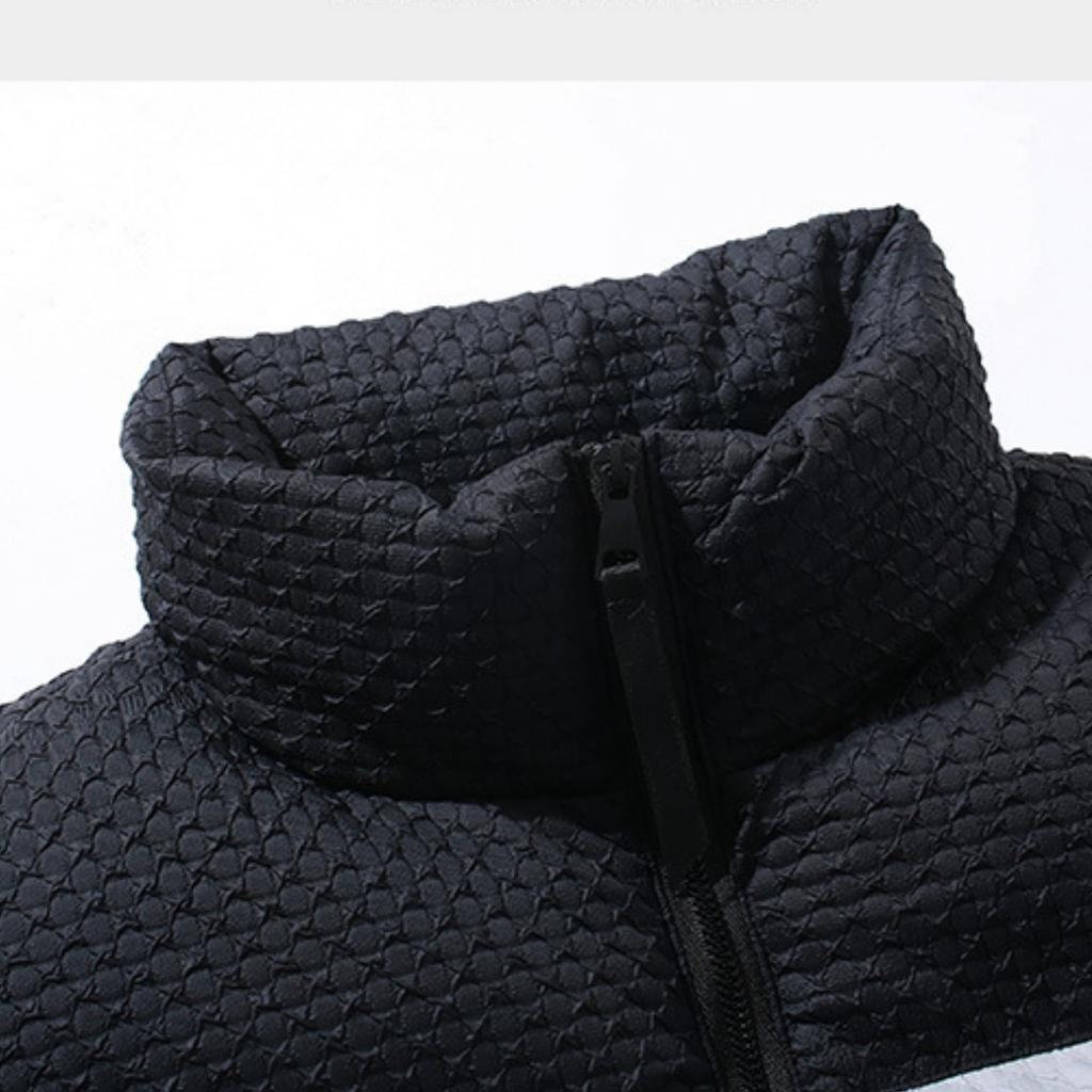 Pánská ležérní barevně blokovaná embosovaná vesta z prachového peří a bavlny, Pánská zesílená volná bunda bez rukávů se stojáčkem na zip