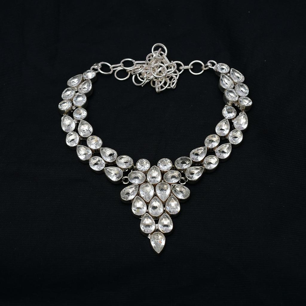 White Topaz Gemstone : 925 Sterling Silver Handmade Necklace Jewelry