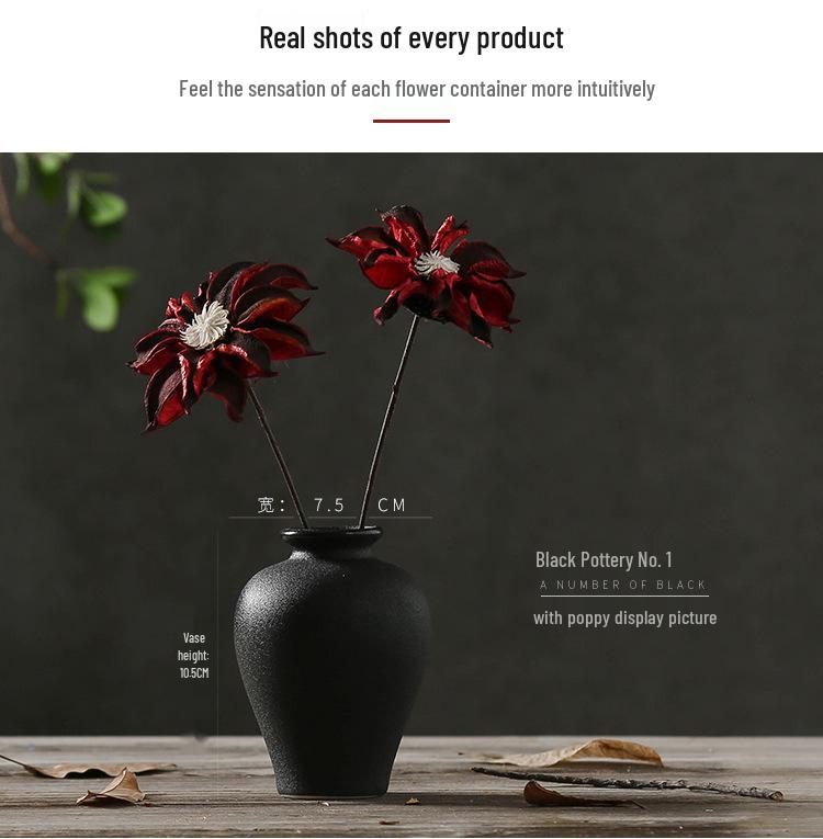 Zen Style Black Ceramic Mini Vase for Dried Flowers – Retro Chinese/Japanese Decor Ornament