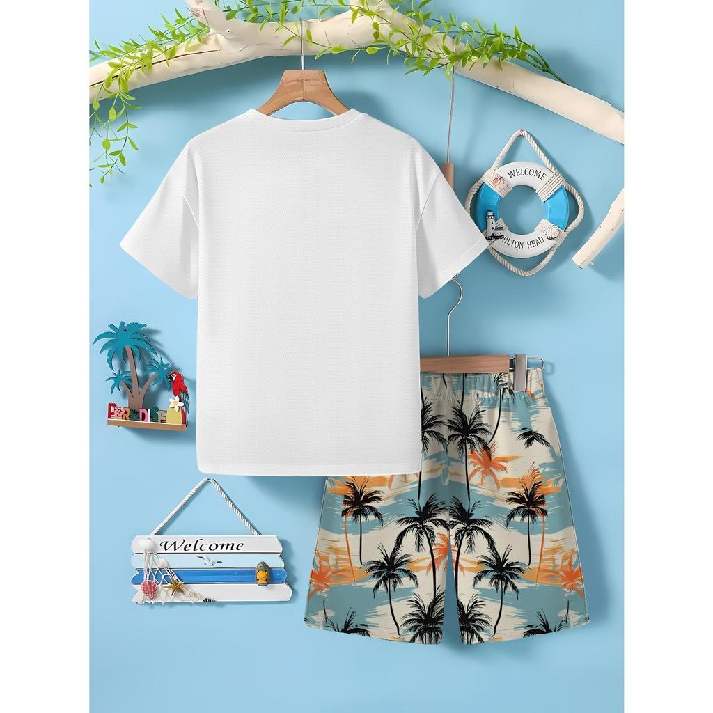 3D printed boys' short sleeved shorts set, versatile and fashionable casual set for spring and autumn