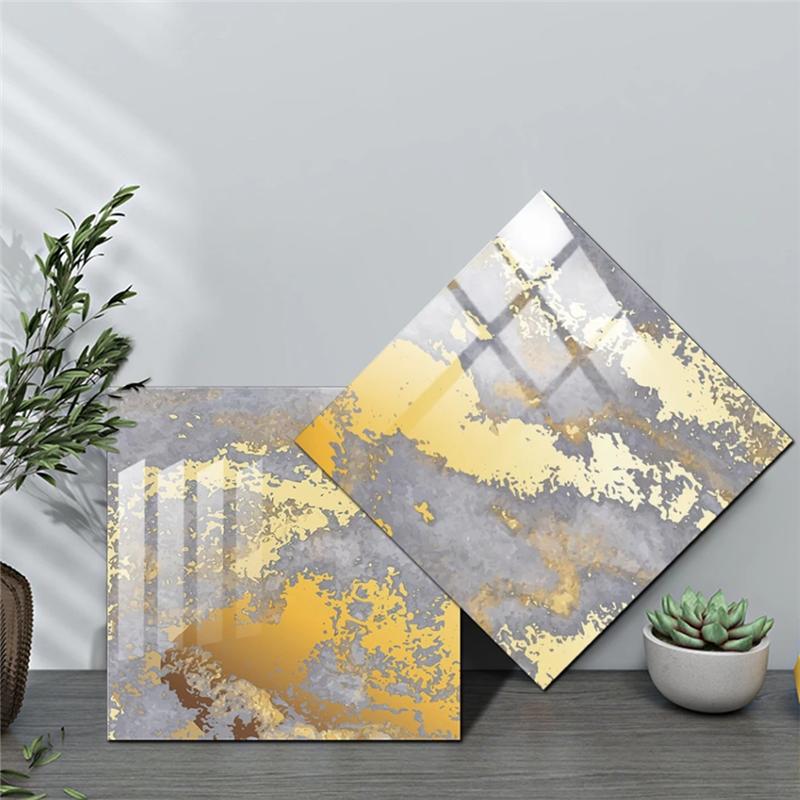 A03F-Style Golden Marble Pattern Tiles Sticker 10Pcs Oil-Proof Kitchen Backsplash Cupboard Waterproof Wall Decals Art