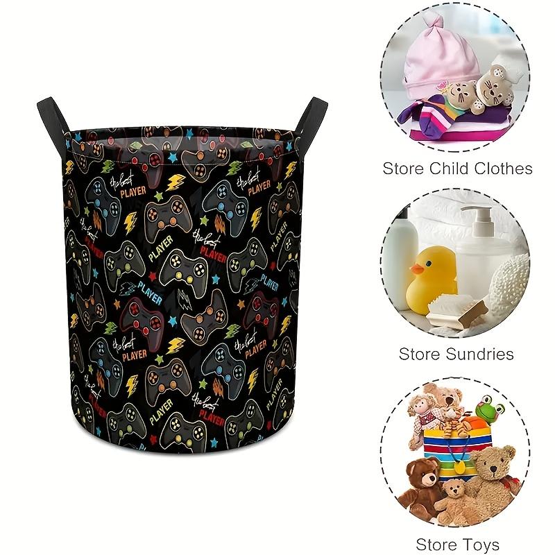 1pc FARIDABIO Large Capacity Storage Basket with Handle, Game Controller Pattern Fabric Dirty Laundry Basket, Foldable Black Dirty Laundry Basket