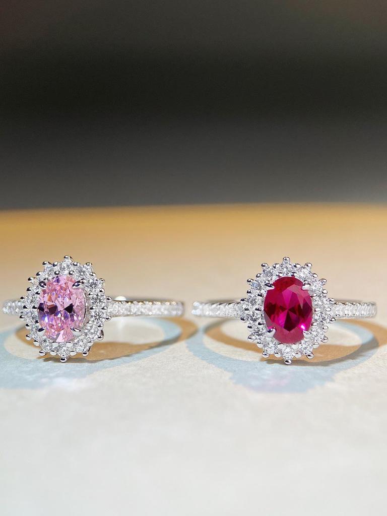 925 Sterling Silver Pink Diamond Snowflake Ring - Women's Simple Versatile Design, Hot Seller with High-Carbon Diamonds