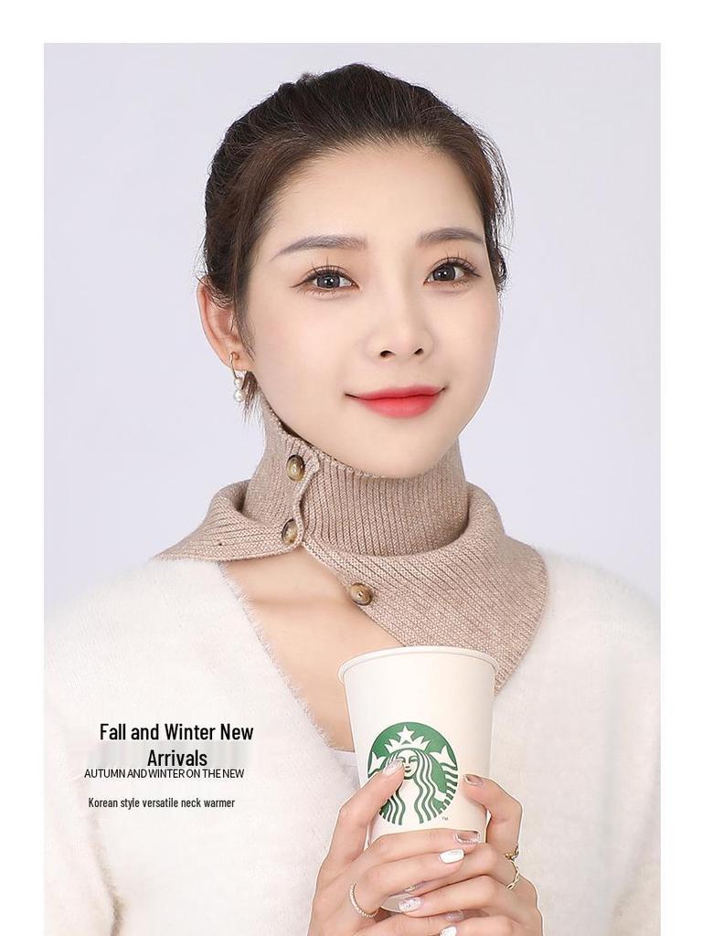 Unisex Wool Knit Neck Warmer: Autumn/Winter Buttoned Scarf Collar