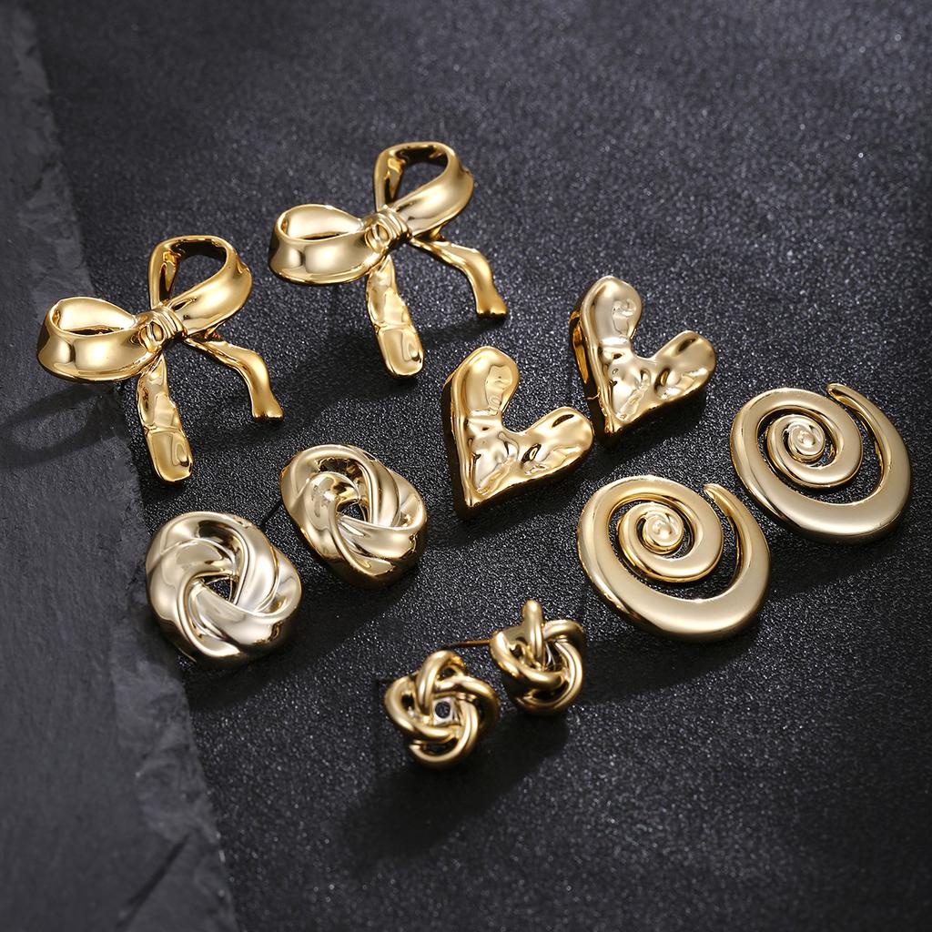 5pair Geometric Bowknot Stud Earrings Set Fashion Creative Gold Color Water Drop Heart Charm Luxury Earrings Party  Gifts