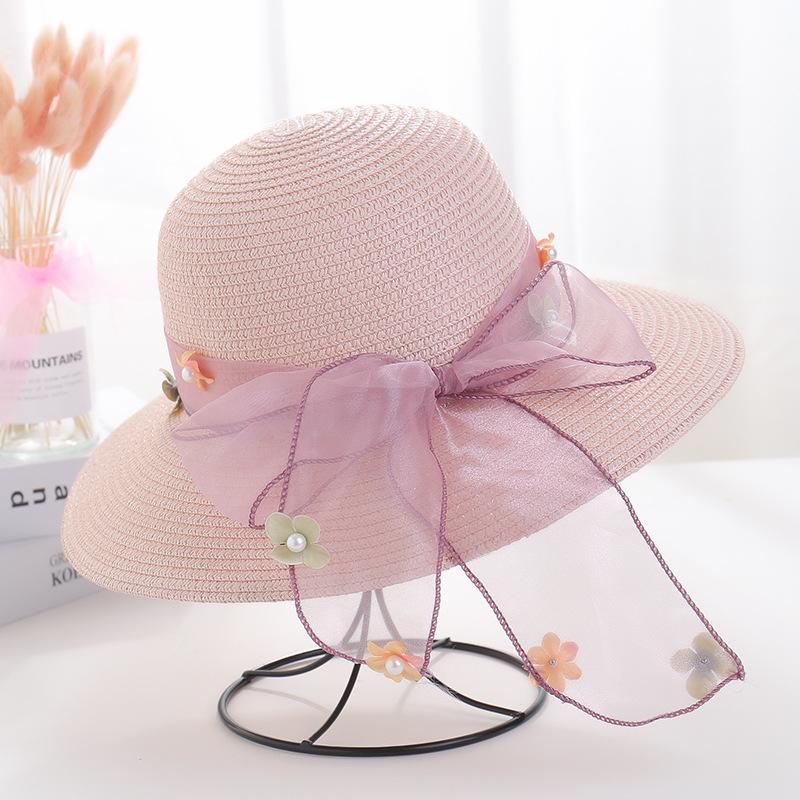 Summer Vacation Holiday Beach Straw Hat Women Girl Lace Bowknot Floral Sun Hat Sunshade Cap Large