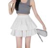 White Ruffle Puff Dress - Women's Summer Ballet Style Short High Waist A-Line Skirt