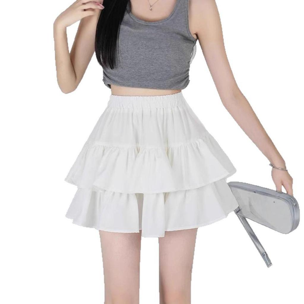 White Ruffle Puff Dress - Women's Summer Ballet Style Short High Waist A-Line Skirt