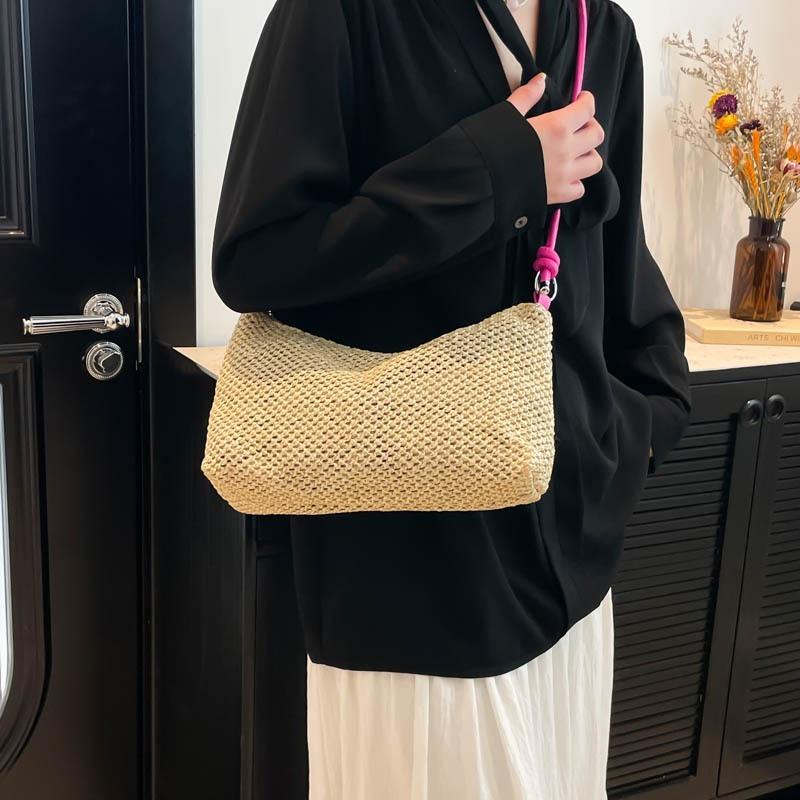 2 Summer lightweight casual woven straw women's bags simple trendy solid color shoulder underarm messenger bag