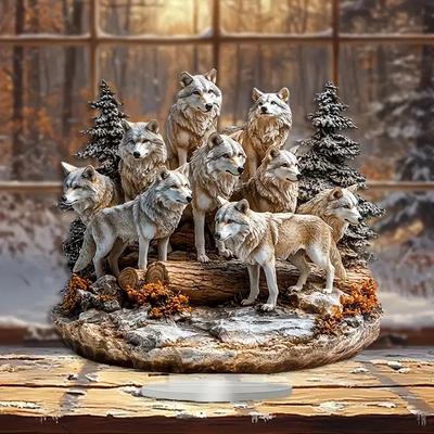 Forest Wolves Animal Theme Home Living Room Study Tabletop Ornament Decoration Gift, Nurseries, Restaurant Shop Decor, Farmhouse Lake Life Decor F