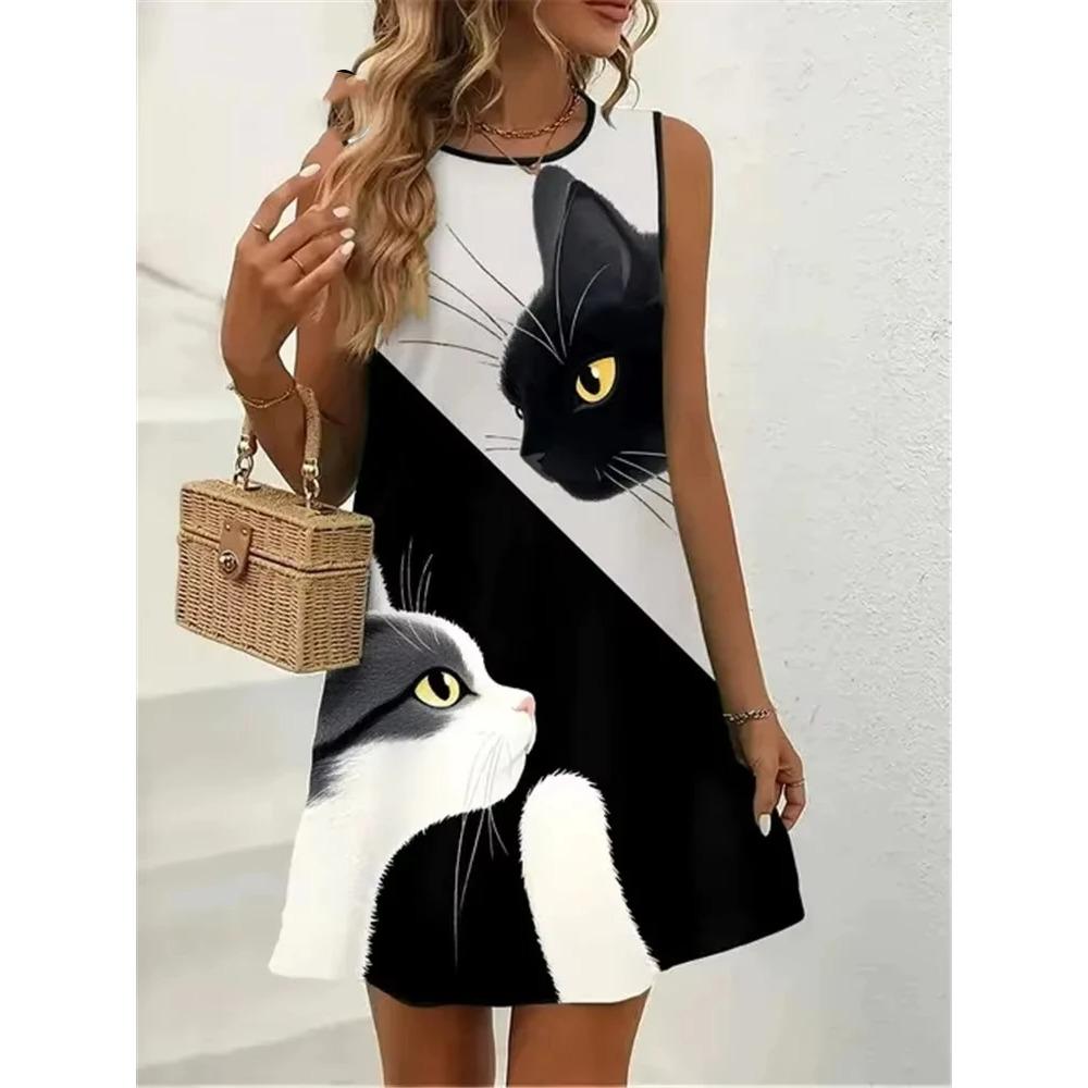 Women's Summer Sleeveless Floral Print Dress Casual Pocketless Plus Size Fashionable Loose Breathable Dress