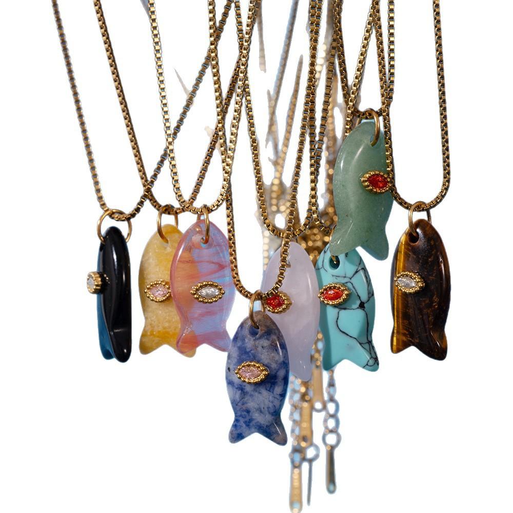  Waterproof Stainless Steel Stone Fish Clavicle Pendant Necklace for Women New Arrivals Trend Jewelry Gift 2025
