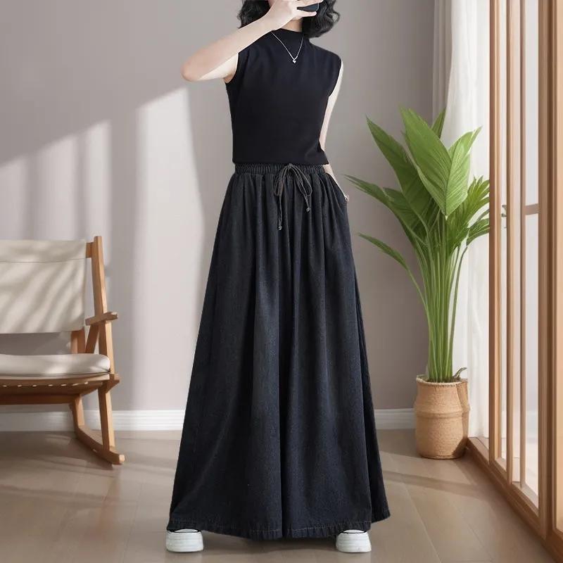 

Женская летняя джинсовая юбка весна/осень эластичная талия завязывающаяся талия широкие брюки 2XL