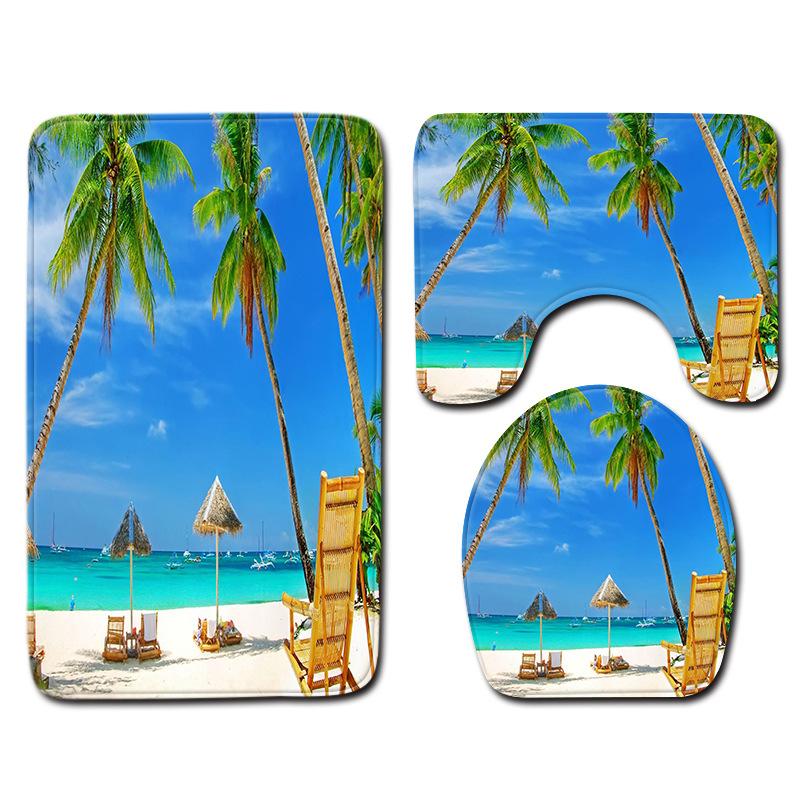 Beach Coconut Ocean View Printed Toilet Carpet Bathroom Decorative Absorbent Floor Mat