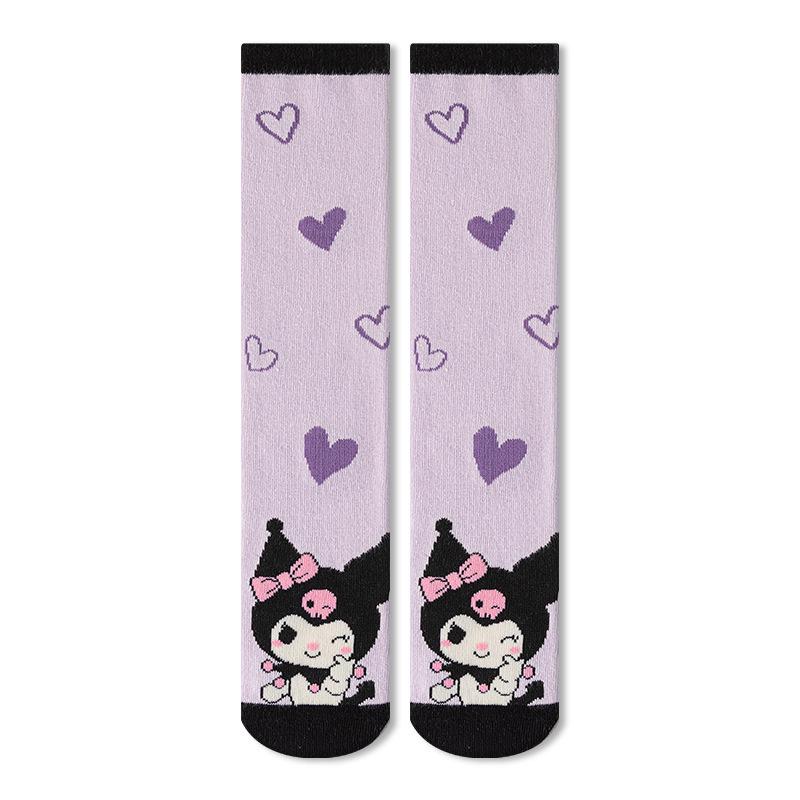 Children's Kuromi Cotton Knee-High Socks: Cartoon Calf Socks for Girls, Korean Style, Spring/Autumn, Mid-Calf.