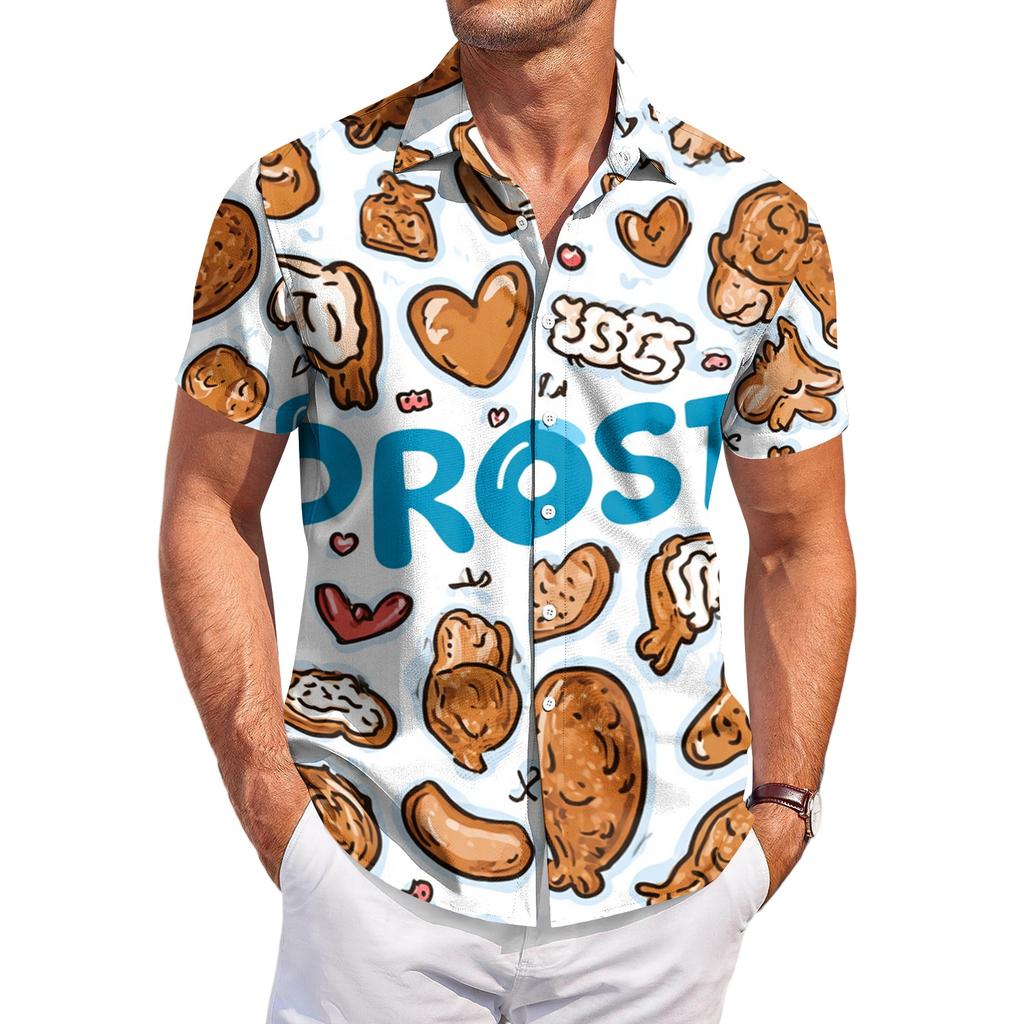 Men's Casual Short Sleeve Button Down Shirt with Mug Print Relaxed Fit Lightweight Top for Everyday Wear Festival