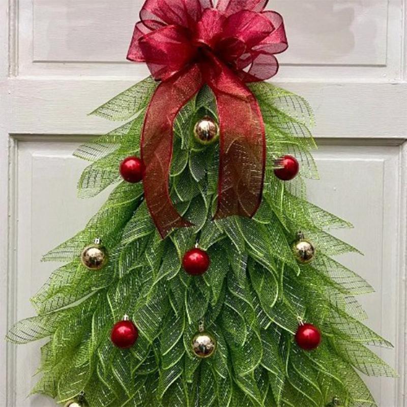 Christmas Tree Wreath with Bowknot Elegant Front Door Hanging Ornament for Garden Room Xmas Decoration New Year Festival