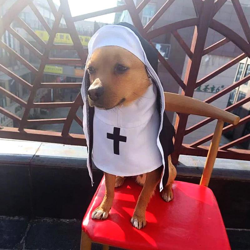 Pet Dress Cosplay Nun Headwear Puppy Kitten Nun Style Dress Halloween Dress Up Clothes Pet Costume Set Dog Transform Clothes