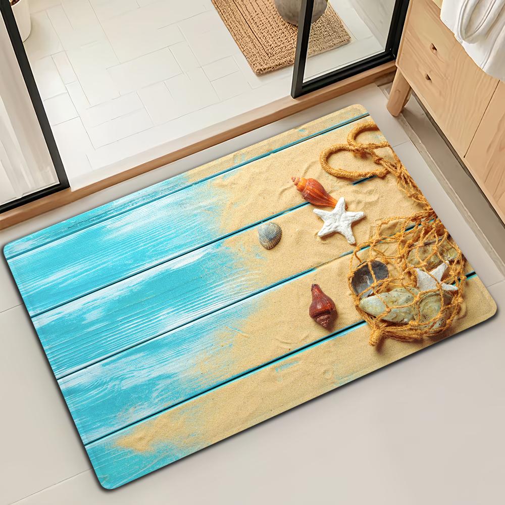 Summer Shell Seashell Ocean Beach Door Mat Microfiber Decorative Versatile Flannel Floor Mat Quick Dry Absorbent Non-slip Sole