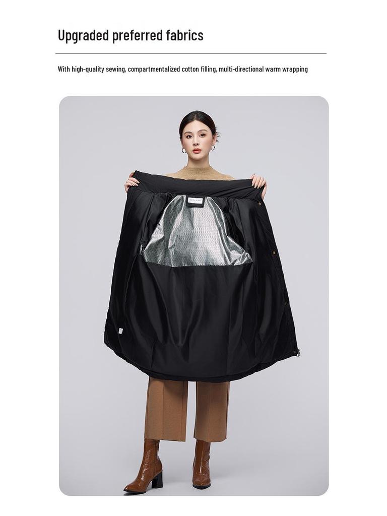 Women's Hooded Mid-Length Winter Cotton Coat: Thick, Cold-Proof, Fashionable Outerwear