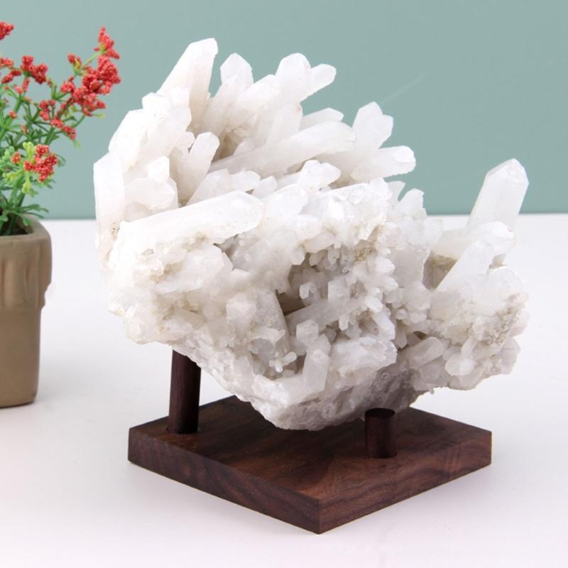 Natural Wooden Display Stand With 3 Peg Rock Holder Square Base For Home Decors And Collectibles Minerals Agates Holder