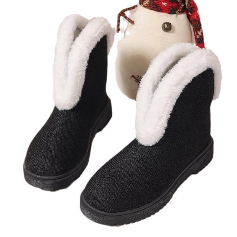 Wish Women's Cotton Shoes Fall and Winter New Large Size Round Toe Thick Sole with Fleece Seam Bag Shoes Snow Boots