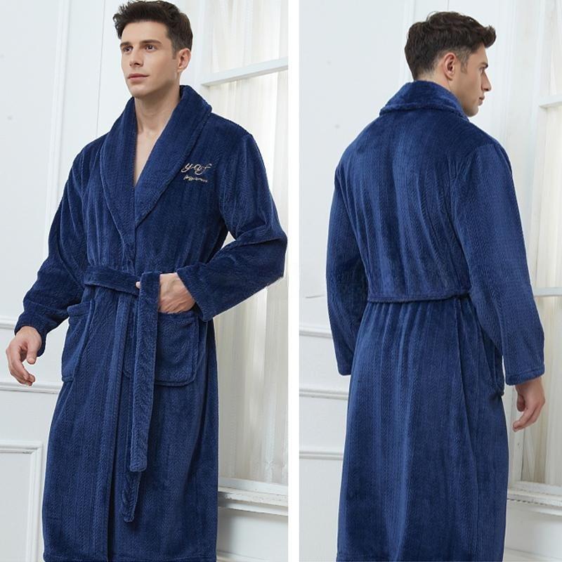 Herren Bademantel Winter Flanell Lang Robe Paar Verdickte Warme Nachtwäsche Plus Size Nachthemd Damen Lose Homewear